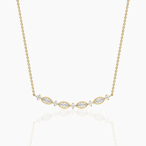 14K Solid Gold Natural Diamond Art Deco Necklace | Curved Bar Necklace