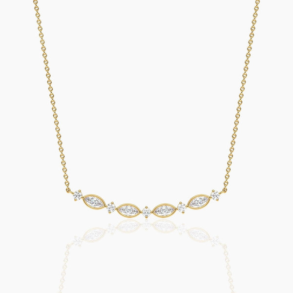 14K Solid Gold Natural Diamond Art Deco Necklace | Curved Bar Necklace