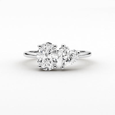 18k Solid Gold Toi et Moi Oval and Heart Cut Lab Grown Diamond Ring | Riyanika Jewels