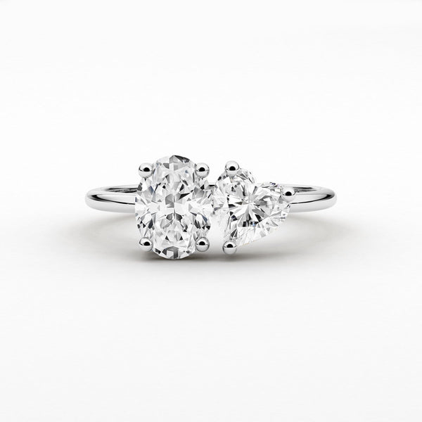 18k Solid Gold Toi et Moi Oval and Heart Cut Natural Diamond Ring - Side View | Riyanika Jewels