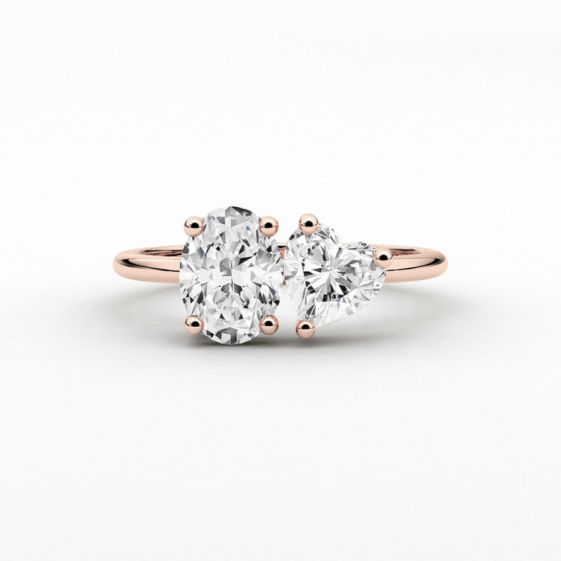 18k Solid Gold Toi et Moi Oval and Heart Cut Natural Diamond Ring - Detail | Riyanika Jewels
