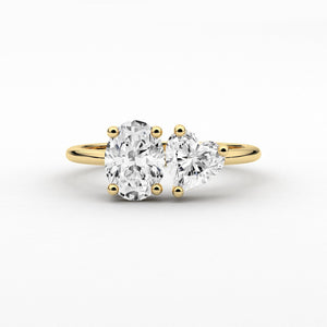 18k Solid Gold Toi et Moi Oval and Heart Cut Natural Diamond Ring | Riyanika Jewels