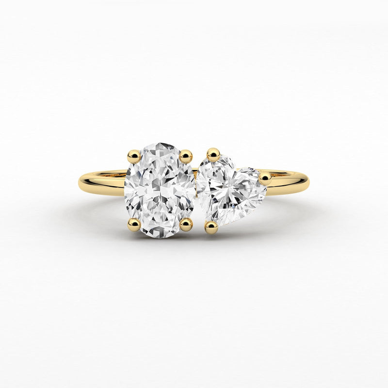 18k Solid Gold Toi et Moi Oval and Heart Cut Natural Diamond Ring | Riyanika Jewels