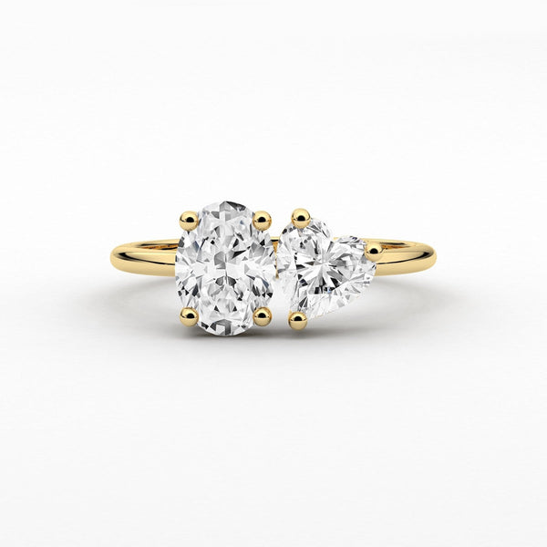 14K Natural Diamond Oval Cut Toi et Moi Ring