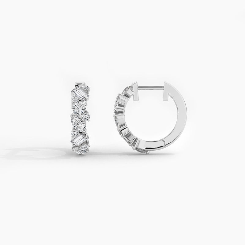 14k Solid Gold Multi-shape Natural Diamond Huggie Earrings - Alternate Angle | Riyanika Jewels
