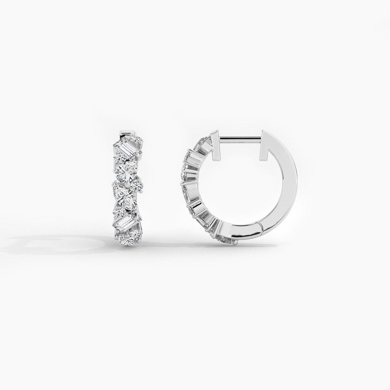 14K Solid Gold Multi-shape Natural Diamond Huggie Earrings