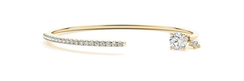 18K Solid Gold 1.80 CT Natural Diamond Open Bangle with Round Center Stone - Side View