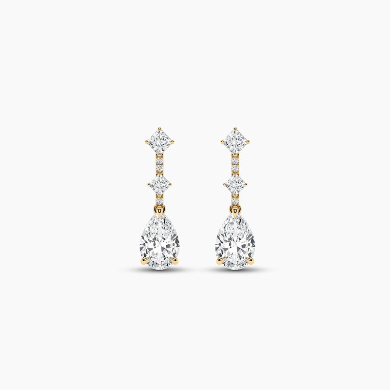 18k Solid gold Natural Diamond Pear, Princess and Round Cut Dangle Drop Earring | Riyanika Jewels