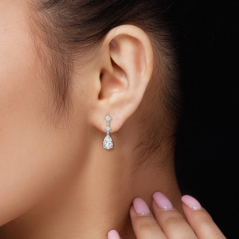 18k Solid gold Natural Diamond Pear, Princess and Round Cut Dangle Drop Earring - View 8