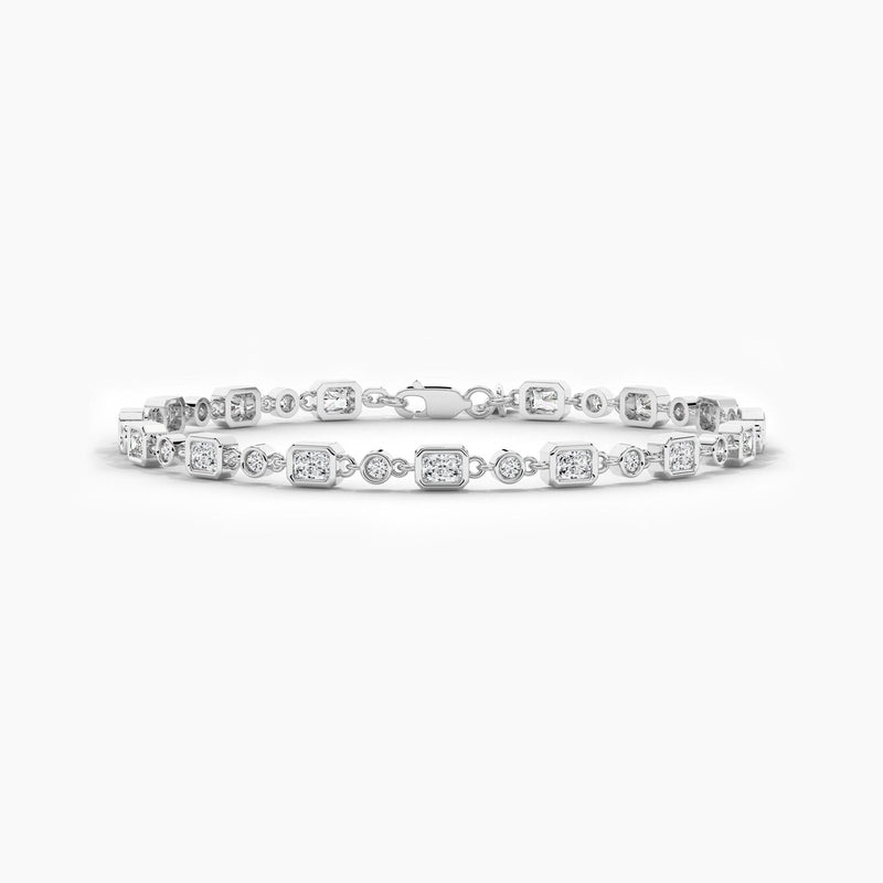 18k Solid Gold Bezel Set Lab Grown Diamond Tennis Bracelet - Close Up | Riyanika Jewels