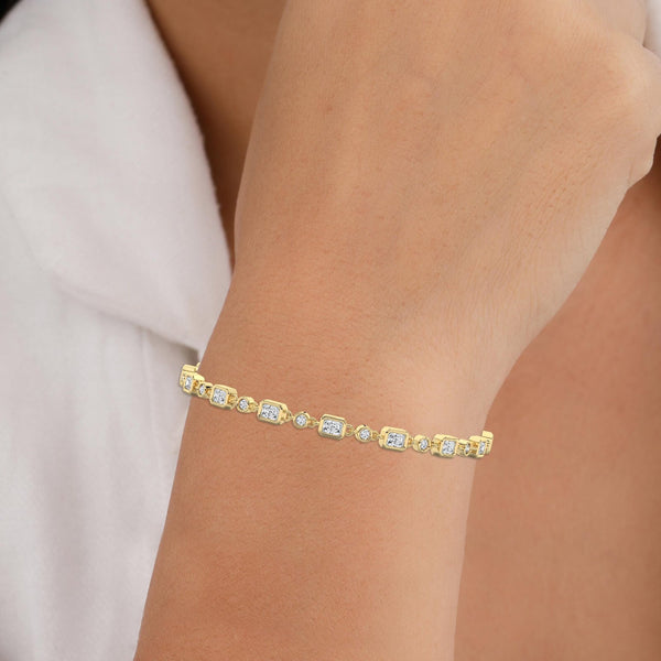 18k Solid Gold Bezel Set Lab Grown Diamond Tennis Bracelet - Side View | Riyanika Jewels