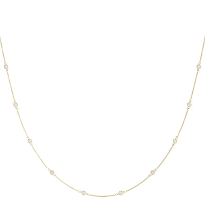 18K Solid Gold Natural Diamond Bezel-Set Station Necklace with 10 Round Diamonds