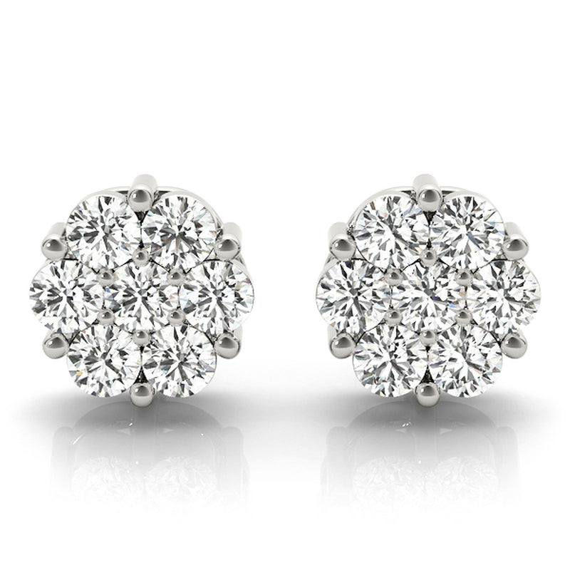 18K Solid Gold 0.50 Ct Natural Diamond Round Cluster Stud Earrings - View 7 | Riyanika Jewels
