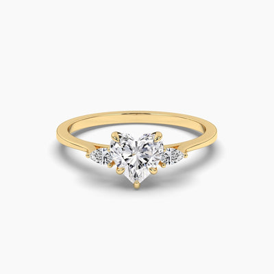 14K 1ct Lab Grown Diamond Heart Cut Three Stone Engagement Ring