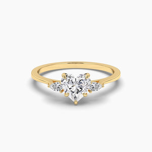 14K 1ct Natural Diamond Heart Cut Three Stone Engagement Ring
