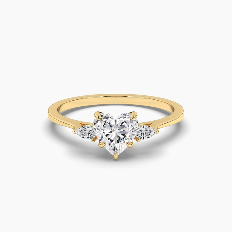 14K 1ct Natural Diamond Heart Cut Three Stone Engagement Ring