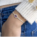 18k Solid Gold Round Natural Diamond Pink Sapphire Bracelet - Close Up | Riyanika Jewels