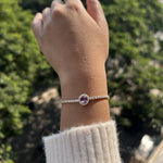 18k Solid Gold Round Natural Diamond Pink Sapphire Bracelet - Alternate Angle | Riyanika Jewels