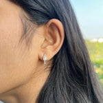 14K Natural Diamond Baguette Cut Huggie Hoop Earrings