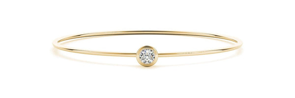 18K Solid Gold 0.35 Ct Natural Diamond Bangle with Bezel-Set Round Stone