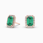 18k Solid Gold Natural Diamon Green Emerald Stud Earring - Detail | Riyanika Jewels