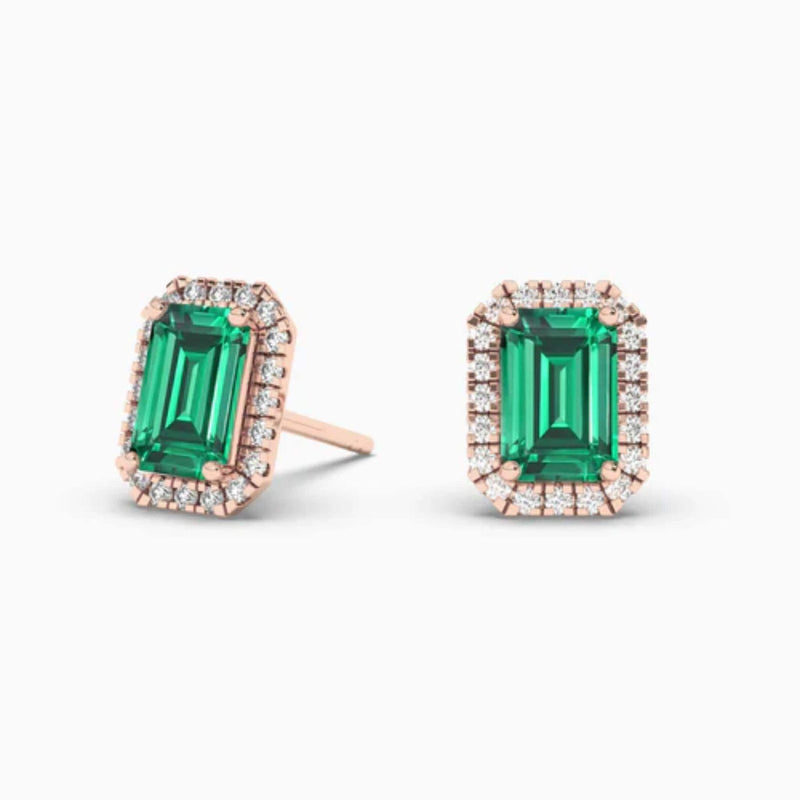 18k Solid Gold Natural Diamon Green Emerald Stud Earring - Detail | Riyanika Jewels
