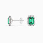 14K Solid Gold Natural Diamon Green Emerald Stud Earring