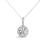 18K Gold Halo Natural Diamond Pendant Necklace - Alternate Angle | Riyanika Jewels