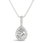 14K 1ct Lab Grown Diamond Pear Cut Halo Pendant Necklace