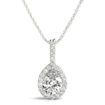18K Solid Gold 1.00 CTW Natural Diamond Pear-Shaped Halo Pendant Necklace - Alternate Angle
