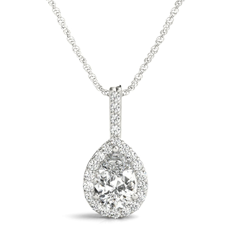 18K Solid Gold 1.00 CTW Natural Diamond Pear-Shaped Halo Pendant Necklace - Alternate Angle