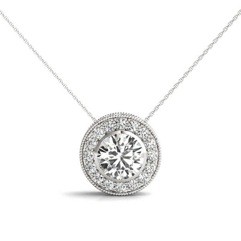 18K Solid Gold 1.15 CTW Lab Grown Diamond Halo Pendant Necklace - View 6 | Riyanika Jewels