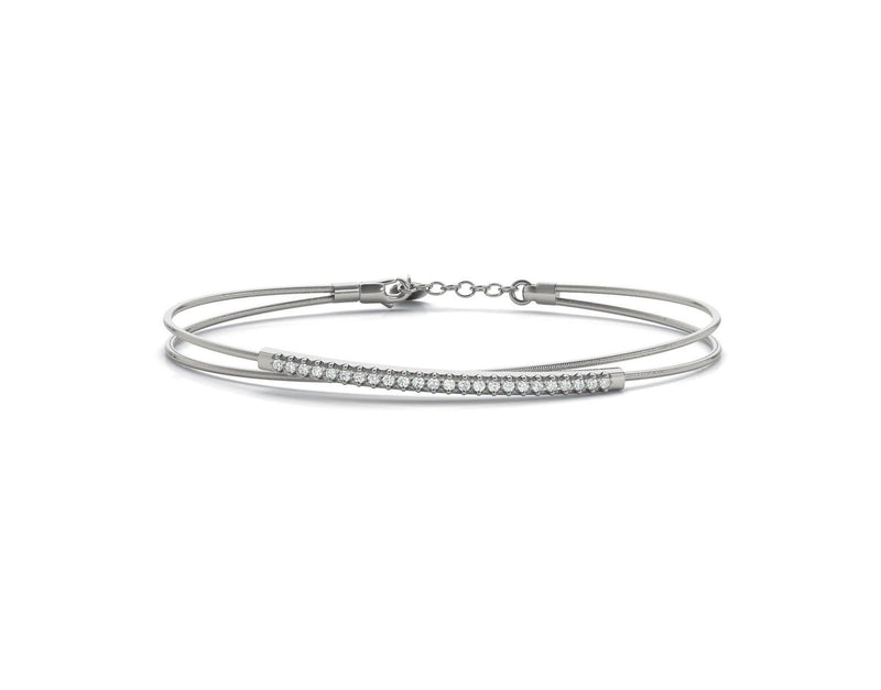18K Solid Gold 0.15 CT Natural Diamond Dual-Wire Bangle