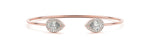 18K Solid Gold 1.75ct Open Bangle Bracelet with Pear-Shaped Halo Lab Grown Diamond - Detail