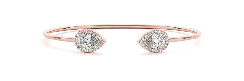 18K Solid Gold 1.75ct Open Bangle Bracelet with Pear-Shaped Halo Natural Diamond - Detail