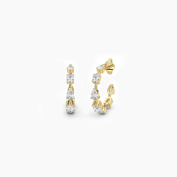 14K Natural Diamond Oval Cut Hoop Earrings