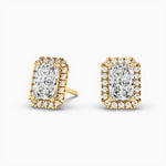 14K Natural Diamond Radiant Cut Halo Stud Earrings