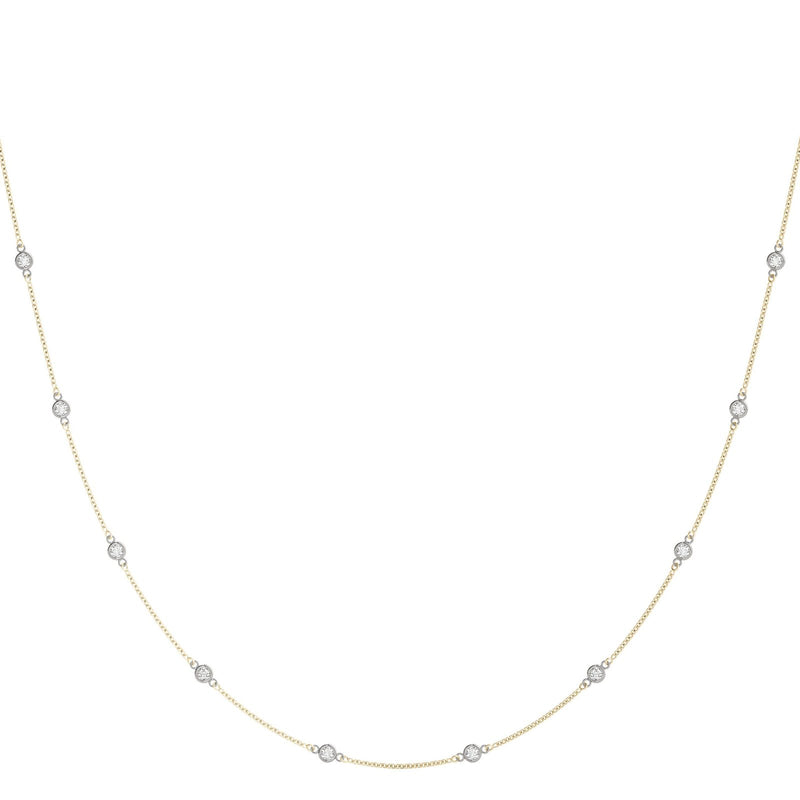 18K Solid Gold Lab Grown Diamond Necklace with 10 Round Diamonds - Alternate Angle | Riyanika Jewels