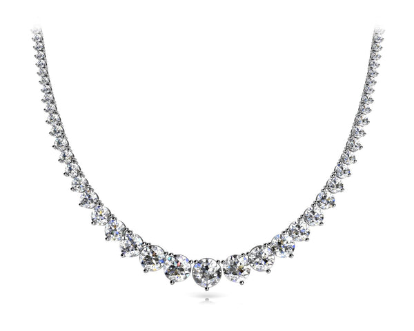 18K Solid Gold Natural Diamond Graduated Tennis Necklace - Side View | Riyanika Jewels