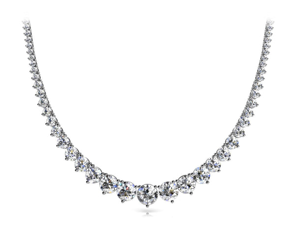 14K Solid Gold Natural Diamond Graduated Tennis Necklace