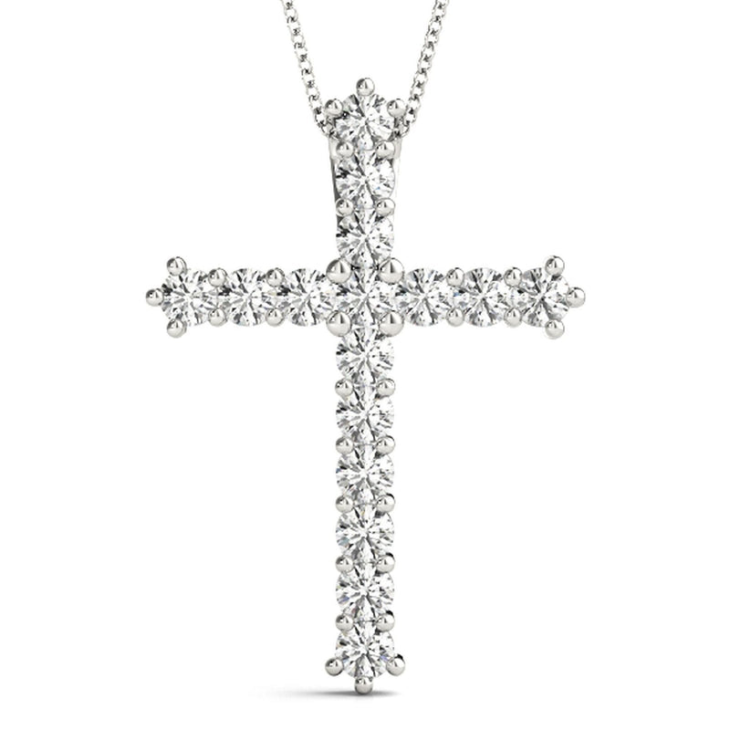 14K Solid Gold 16 Stone Natural Diamond Cross Pendant