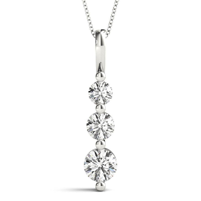 18K Solid Gold Lab Grown Diamond Three-Stone Drop Pendant - View 7 | Riyanika Jewels