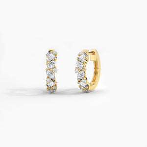 14K Solid Gold Multi-shape Natural Diamond Huggie Earrings