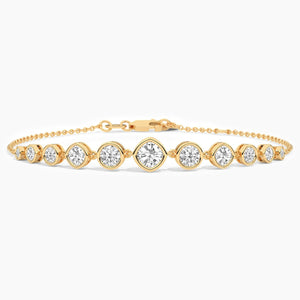 14K Solid Gold Natural Diamond Bracelet | 9 Graduated Diamonds Bezel Set