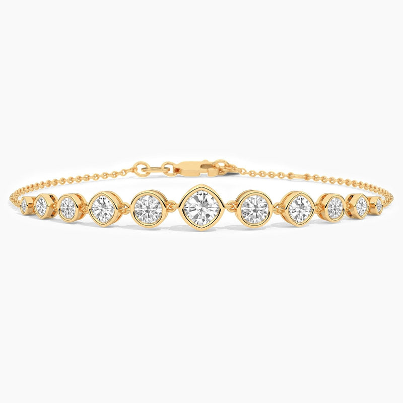 14K Solid Gold Natural Diamond Bracelet | 9 Graduated Diamonds Bezel Set