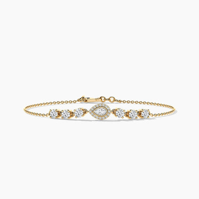 18k Solid Gold Pear Shaped Natural Diamond Chain Bracelet | Riyanika Jewels