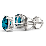 18K Solid Gold 1.00 CTW Blue Diamond Round Stud Earrings - Alternate Angle | Riyanika Jewels