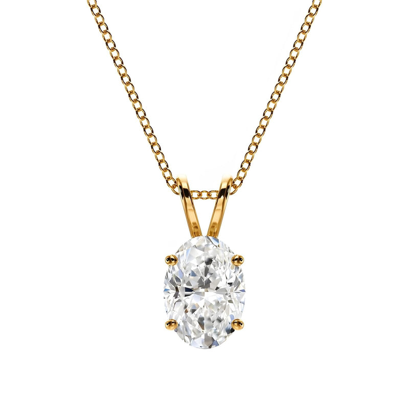 18K Solid Gold Oval Cut Lab Grown Diamond Solitaire Pendant Necklace - Detail | Riyanika Jewels