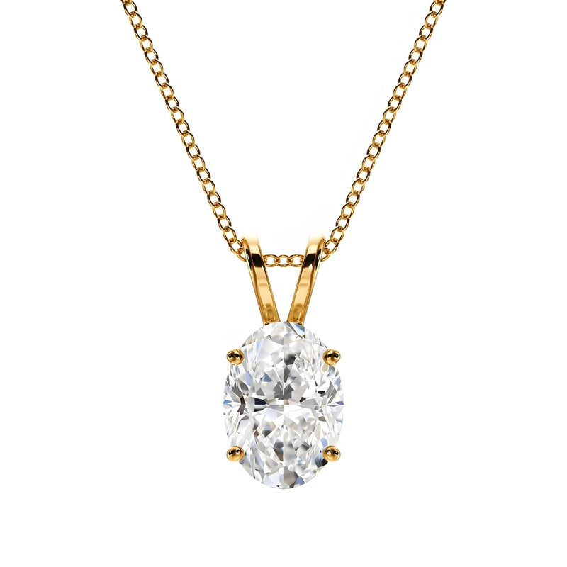 18K Solid Gold Oval Cut Lab Grown Diamond Solitaire Pendant Necklace - Close Up | Riyanika Jewels
