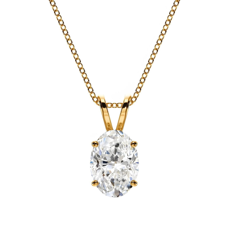 14K Natural Diamond Oval Cut Solitaire Pendant Necklace